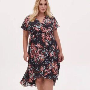 Torrid Faux Wrap Dress Swiss Dot Floral Dark Gray